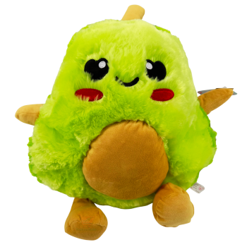 Avocado Plüschtier ca. 38 cm mit funkelnden Herzaugen – flauschige grüne Plüsch-Avocado mit braunem Kern, sitzend als Deko oder Kuscheltier.